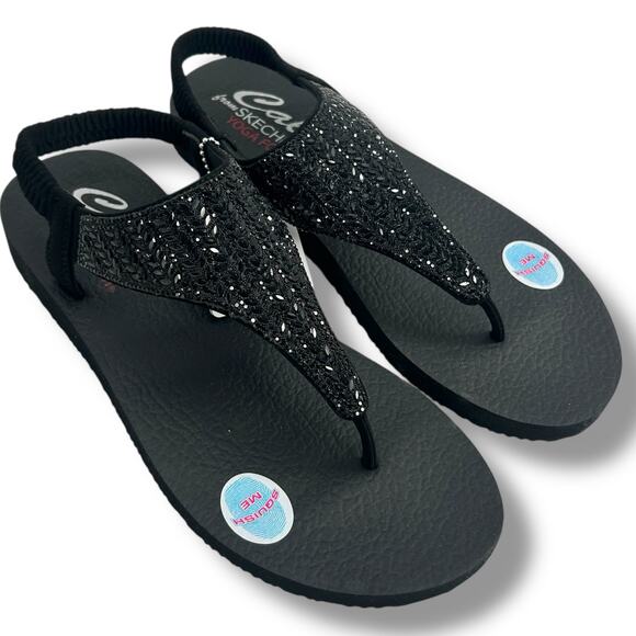 NEW Skechers Meditation Glamour Muse Sandals Size 9 Black Embellished Rhinestone - Picture 1 of 11